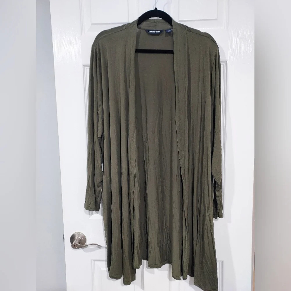 Lands' End Olive Green Open Front Long Sleeve Cardigan in Size 3X (24W-26W)